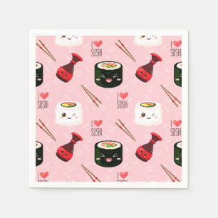 Kawaii Sushi Mönster Ljus rosa Pappersservett