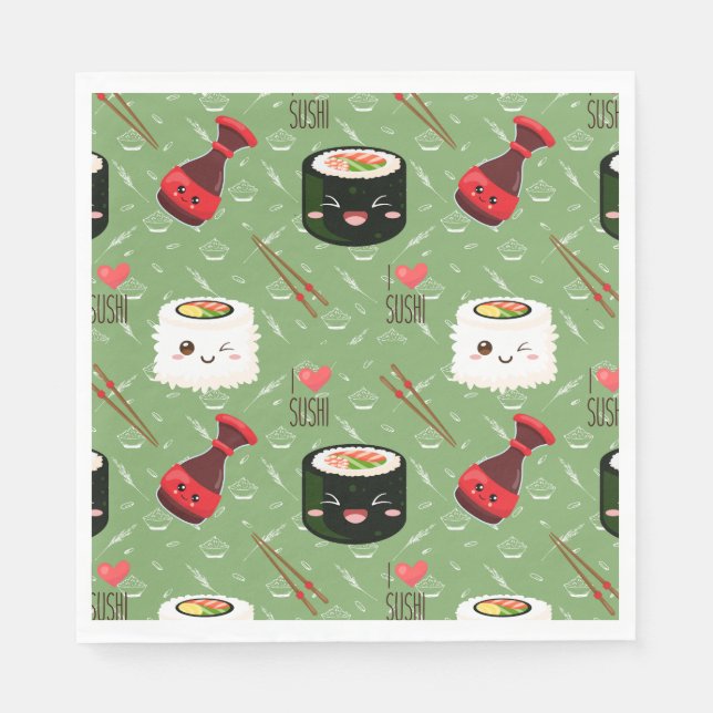 Kawaii Sushi Mönster Pappersservett (Framsidan)
