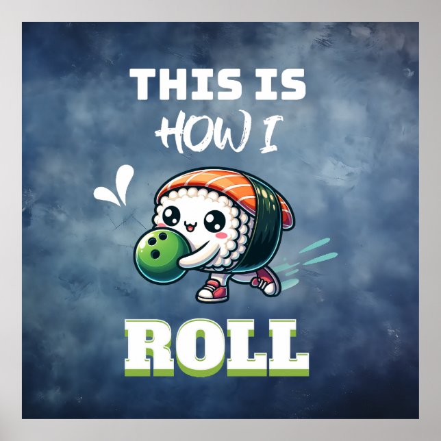 Kawaii Sushi play Bowling (vit text) Poster (Framsidan)