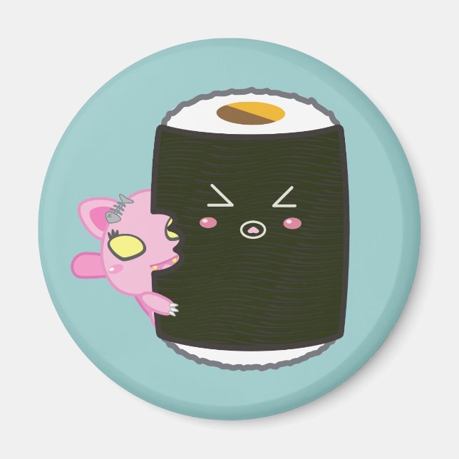 Kawaii Sushi Roll med Nadel Cat Magnet (Framsidan)