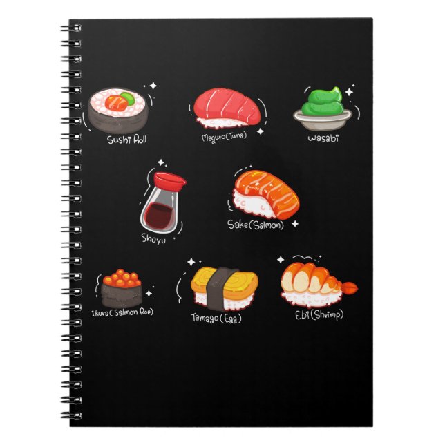 Kawaii Sushi Roll Wasabi Maguro Japansk mat Anteckningsbok (Framsidan)