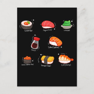 Kawaii Sushi Roll Wasabi Maguro Japansk mat Vykort