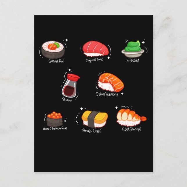 Kawaii Sushi Roll Wasabi Maguro Japansk mat Vykort (Framsida)
