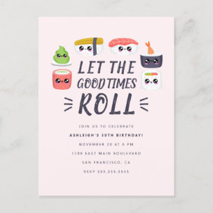 Kawaii Sushi Rolls Födelsedagsfest Inbjudan Vykort