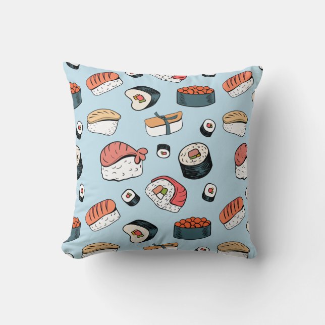 Kawaii Sushi Rolls Mönster Kudde (Framsida)