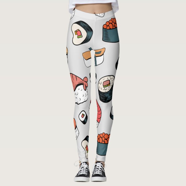Kawaii Sushi Rolls Mönster Slip-on Sneakers Leggings (Framsida)