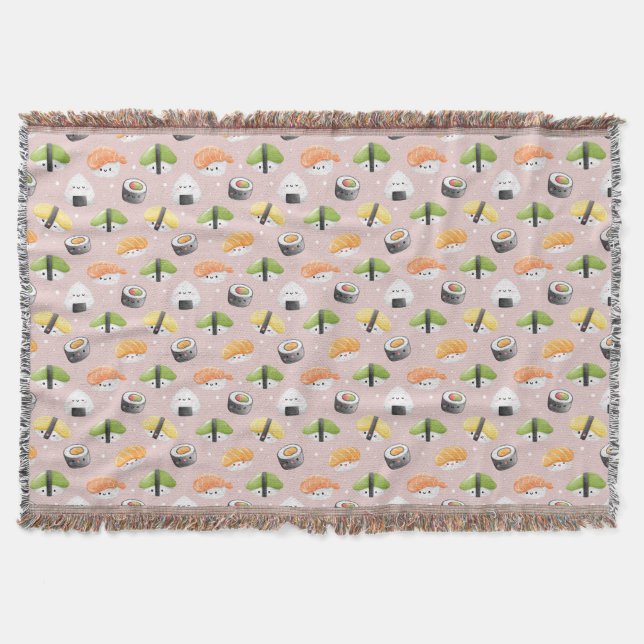 kawaii sushi rolls, sushi mönster filt (Framsidan)