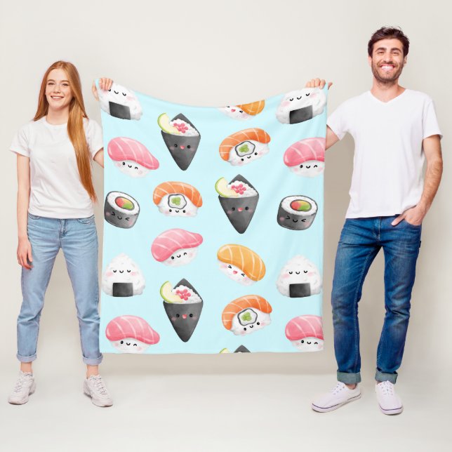 kawaii sushi rolls, sushi mönster fleecefilt (På plats)