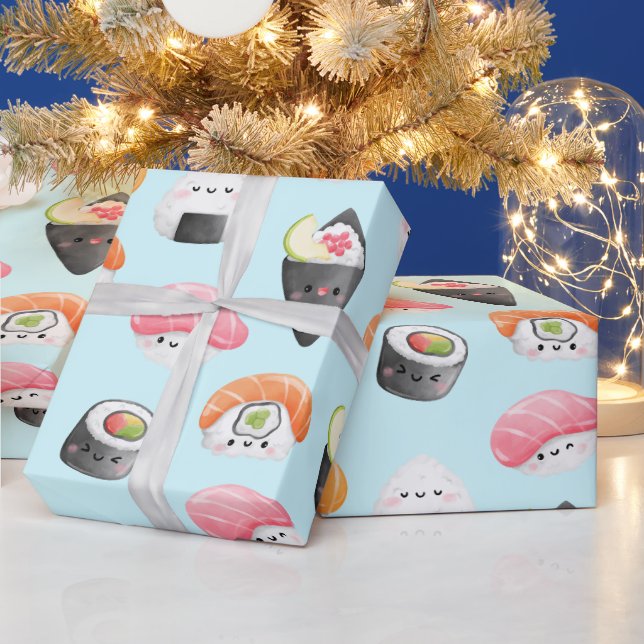 kawaii sushi rolls, sushi mönster presentpapper (Helgdagar)