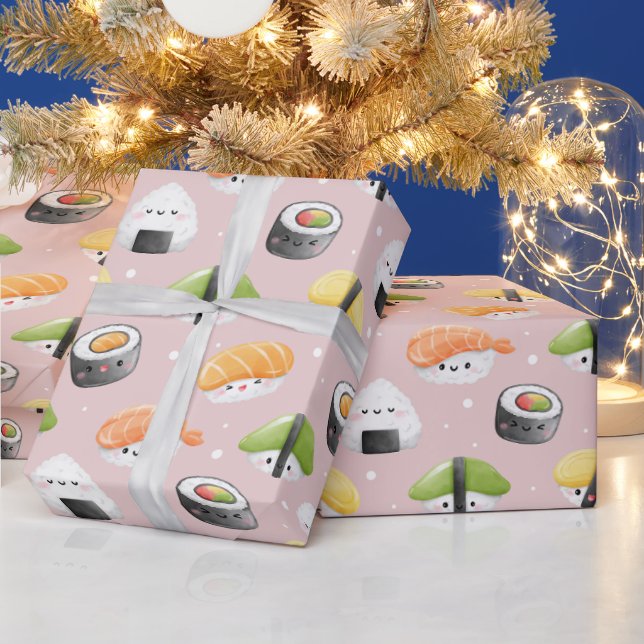 kawaii sushi rolls, sushi mönster presentpapper (Helgdagar)