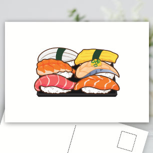 Kawaii Sushi Set - Lax Tonfisk Ägg Räkor Vykort