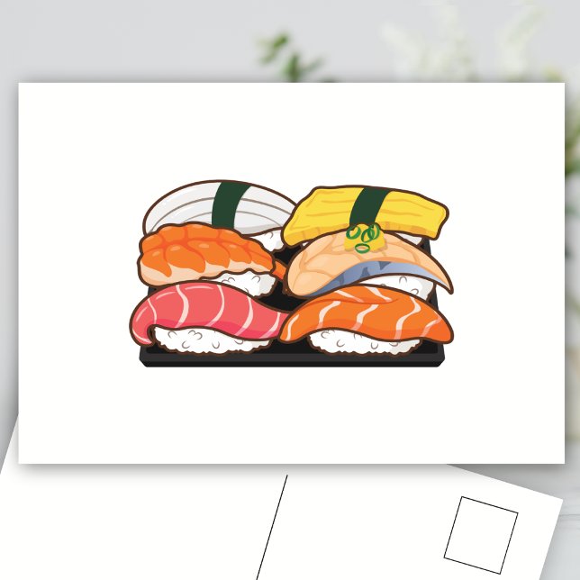 Kawaii Sushi Set - Lax Tonfisk Ägg Räkor Vykort (Skapare uppladdad)
