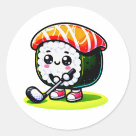 Kawaii Sushi spelar golf Runt Klistermärke