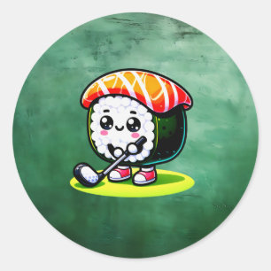 Kawaii Sushi spelar golf Runt Klistermärke