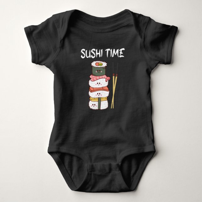 Kawaii Sushi Time Anime Cute Japanese Food T Shirt (Framsida)