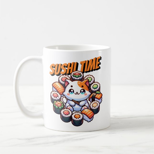 Kawaii Sushi Time Cat Kaffemugg (Vänster)