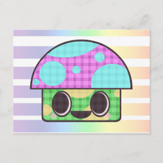 KAWAII SVAMP SHROOM GINGHAM PATCHWORK KARRÉER VYKORT