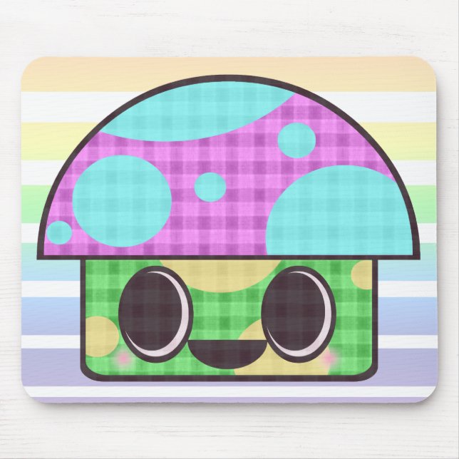 KAWAII SVAMP SHROOM GINGHAM PATCHWORK KARRÉERAD MUSMATTA (Framsidan)