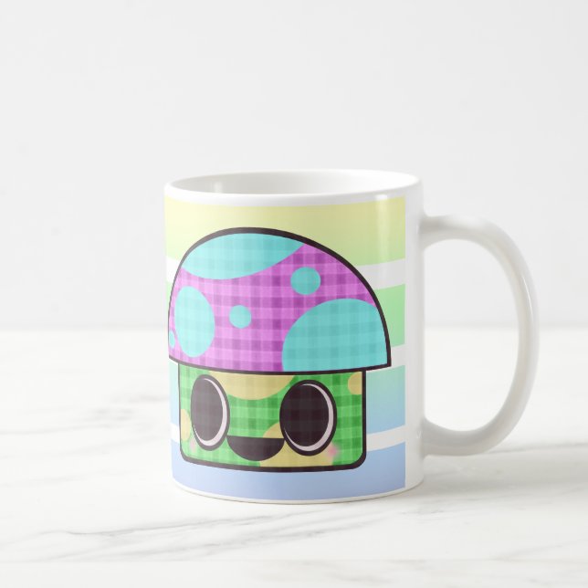 KAWAII SVAMP SHROOM GINGHAM PATCHWORK RUTIGT KAFFEMUGG (Höger)