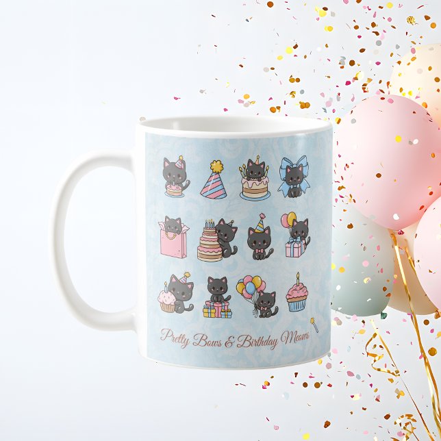 Kawaii Svart Katt Födelsedagsmugg | Födelsedags Me Kaffemugg (Kawaii Black Cat Birthday Mug | Birthday Meows)