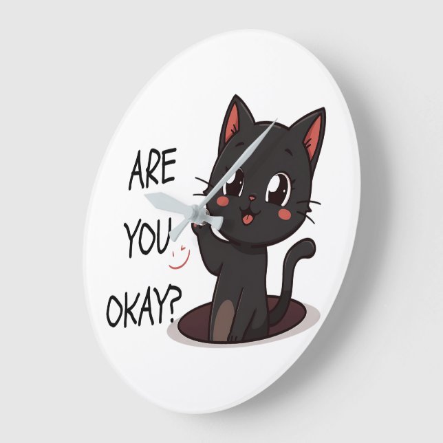 Kawaii Svart Katt Klocka Design (Vinkel)