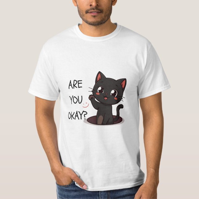 Kawaii svart katt t-shirt (Framsida)