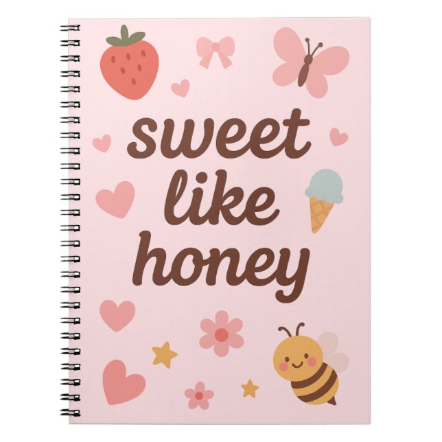 Kawaii Sweet Girl Pink Bee Aesthetic – Cute Design Anteckningsbok (Framsidan)