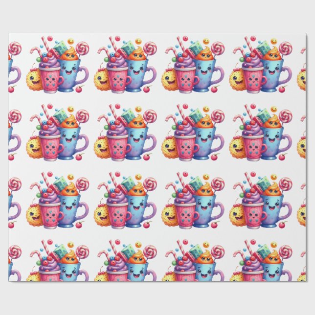 Kawaii Sweets & Coffee Cups Cute  Wrapping paper Presentpapper (Platt)