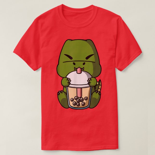Kawaii T-Rex Dinosaur Boba Mjölk Tea Bubble Tea An T Shirt (Design framsida)