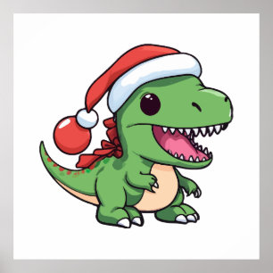 Kawaii T-Rex Dinosaur i julhatt Poster