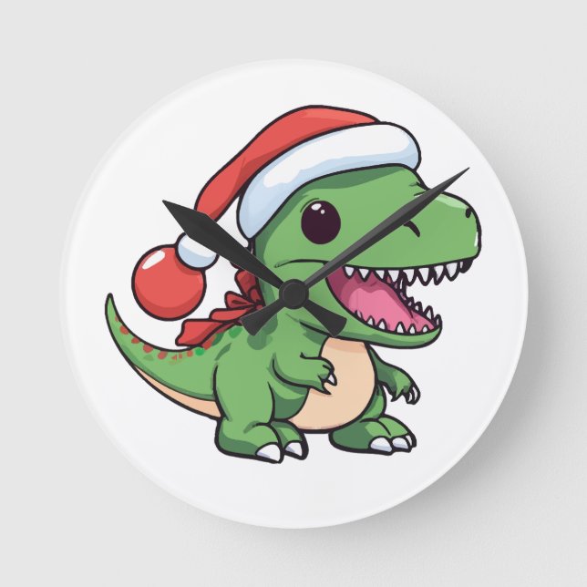 Kawaii T-Rex dinosaur i julhatt Rund Klocka (Framsida)