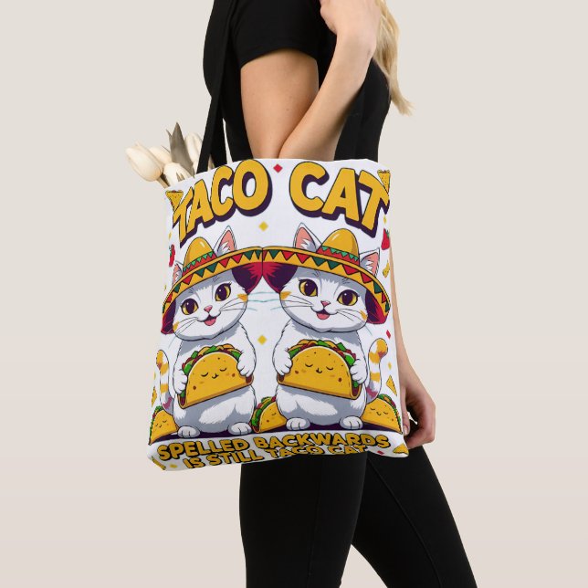 Kawaii Taco Cat Palindrome Fiesta Art Tygkasse (Närbild)