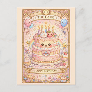 Kawaii Tarot Födelsedag “The Cake” Pastell söt Vykort