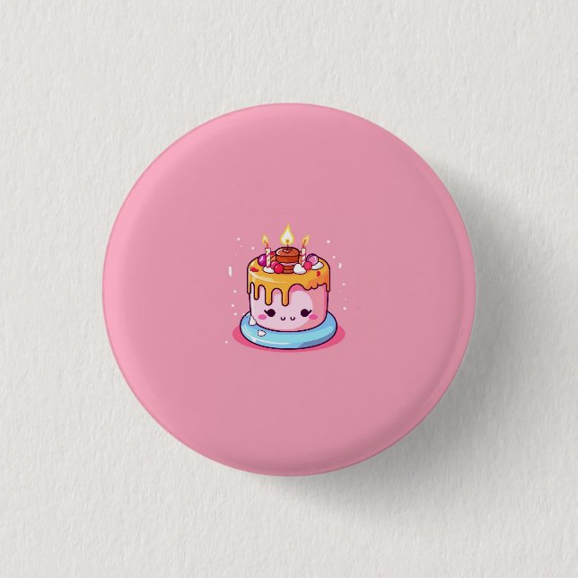 Kawaii tårta märke/knapp/pin rosa knapp (Framsida)