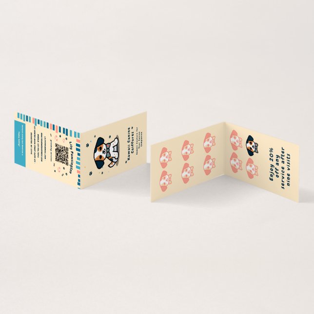 Kawaii Tassar Delight hund grooming-rabatt Visitkort (In- och utsida)