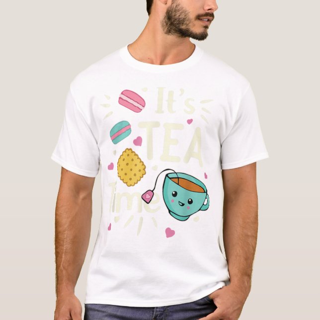 Kawaii Tea Cookie Macarons Tea Time TShirt T Shirt (Framsida)
