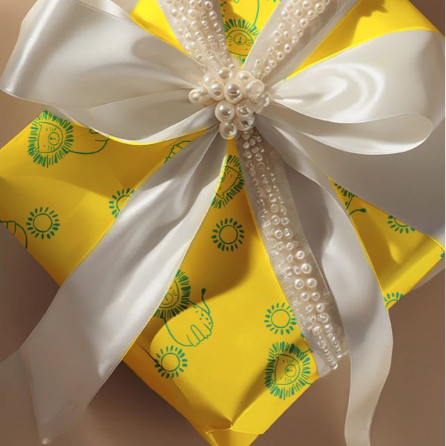 Kawaii Teal Lions & Sunshine – Cute Pattern Presentpapper (Skapare uppladdad)