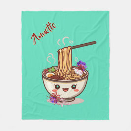 Kawaii Teal Ramen Food Bowl with Japanese Flowers  Fleecefilt
