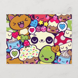 Kawaii Tecknad Animal Food Party Inbjudan Vykort