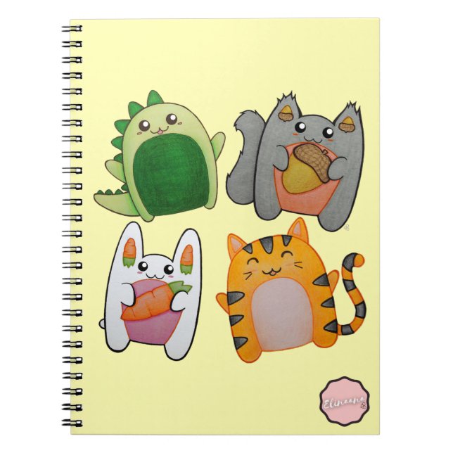 Kawaii Tecknad Animals Anteckningsbok (Framsidan)