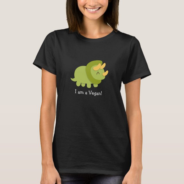 Kawaii tecknad av grönt och gult Triceratops Tee (Framsida)