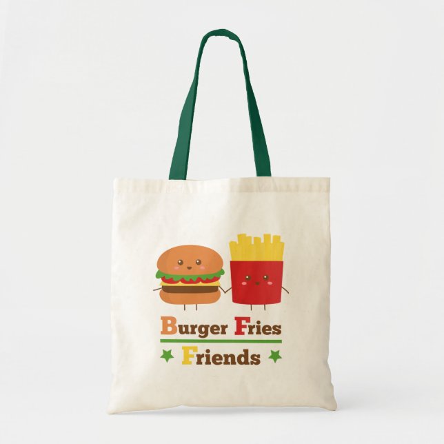 Kawaii Tecknad Burger Fries Friends BFF Tygkasse (Framsidan)