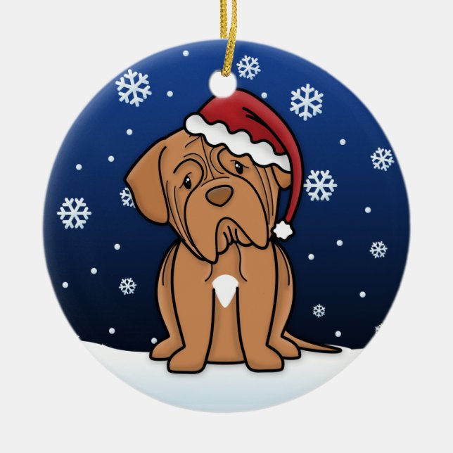 Kawaii Tecknad Dogue de Bordeaux Jul Julgransprydnad Keramik (Framsidan)