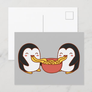 Kawaii Tecknad Eating Noodles Postcard Vykort