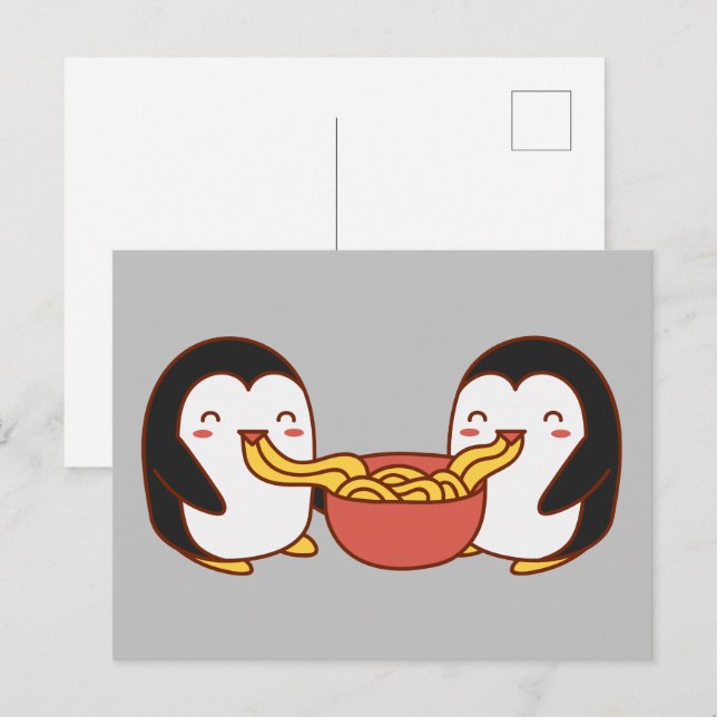 Kawaii Tecknad Eating Noodles Postcard Vykort (Fram/baksida)