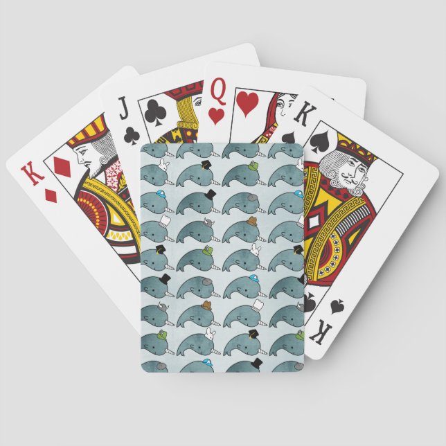 Kawaii Tecknad Grunge Narwhals med hats Card Deck Kortlek (Baksidan)