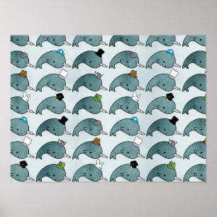 Kawaii Tecknad Grunge Narwhals med hattar Poster