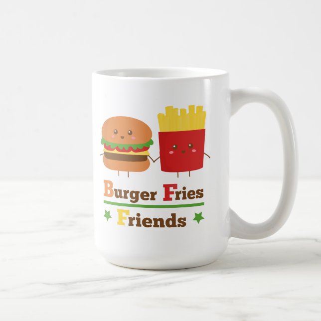 Kawaii Tecknad Hamburgare Pommes Friter Vänner BFF Kaffemugg (Höger)
