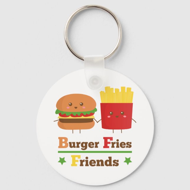 Kawaii Tecknad Hamburgare Pommes Friter Vänner BFF Nyckelring (Framsida)