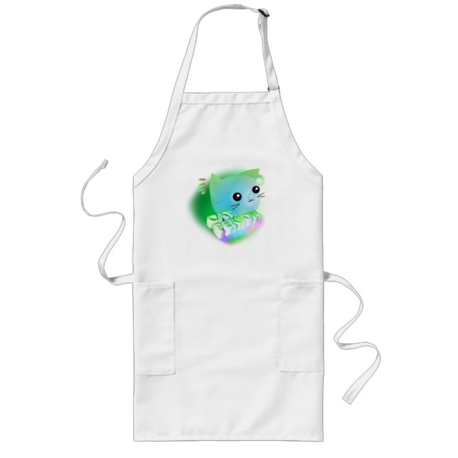 Kawaii Tecknad Kitten Långt Förkläde (Framsidan)